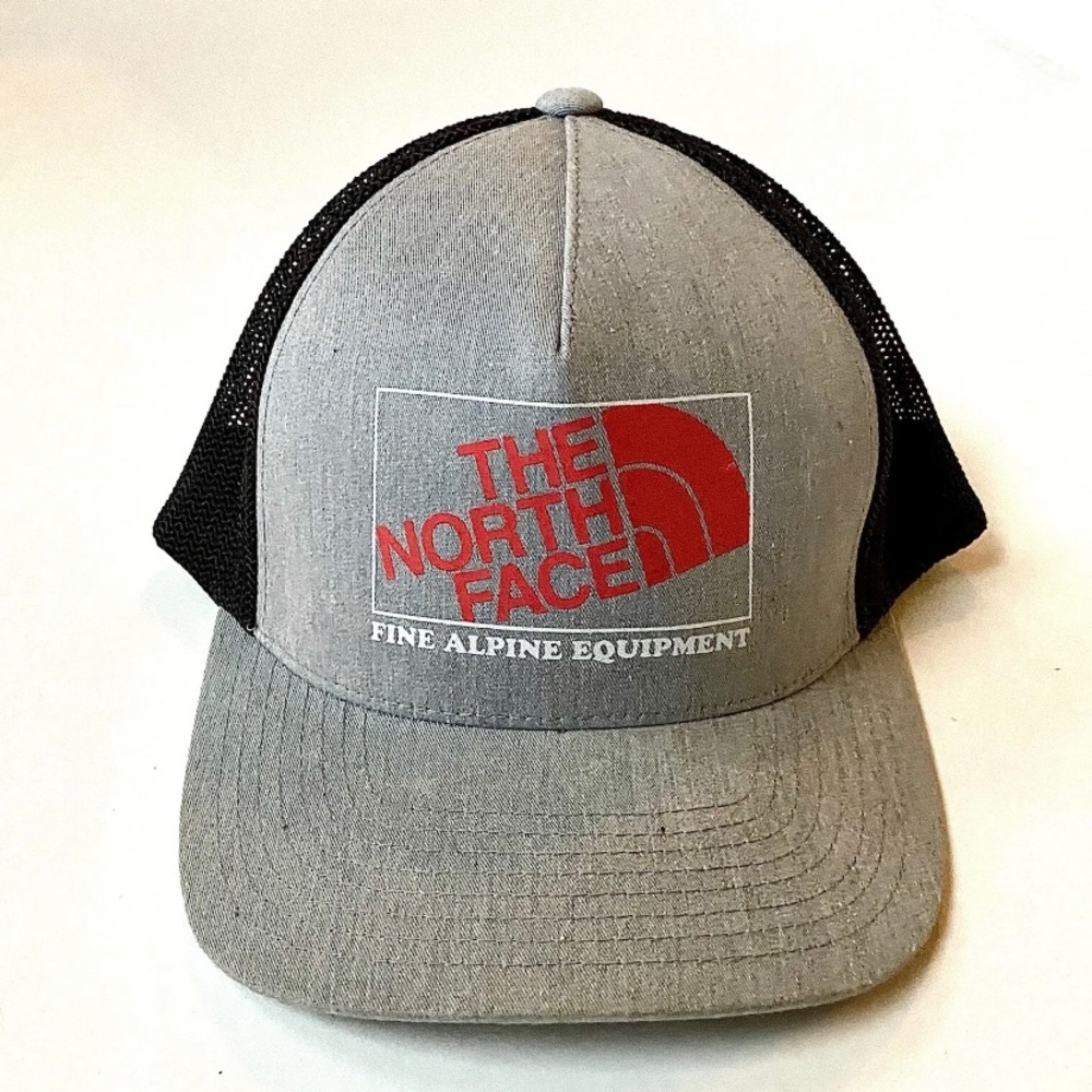The North Face Gray Mudder/ Trucker Hat/ Cap with Black Mesh Snapback